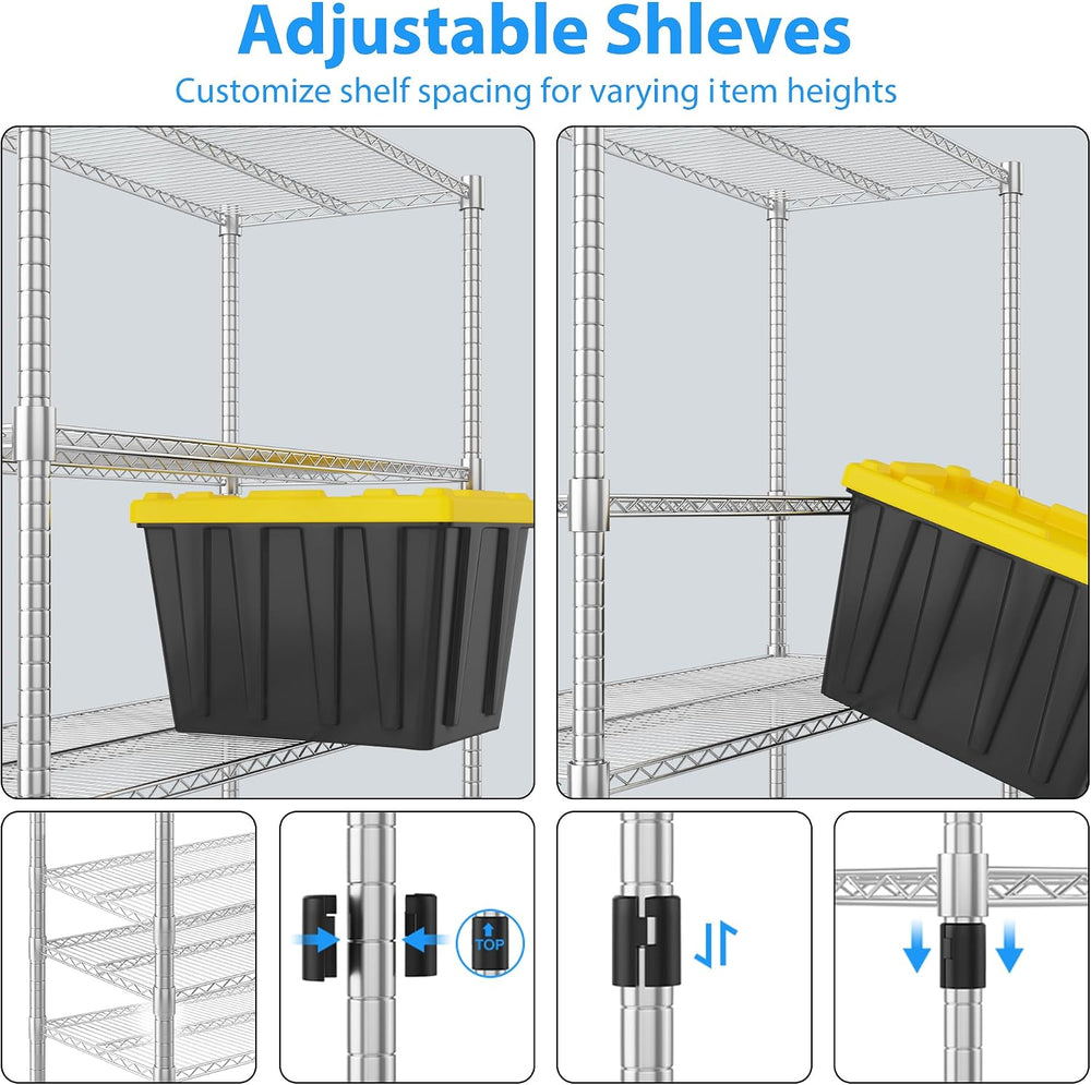 Homdox Heavy Duty Storage Shelves, 5 Tier Wire Shelving Unit with Wheels, Com...
