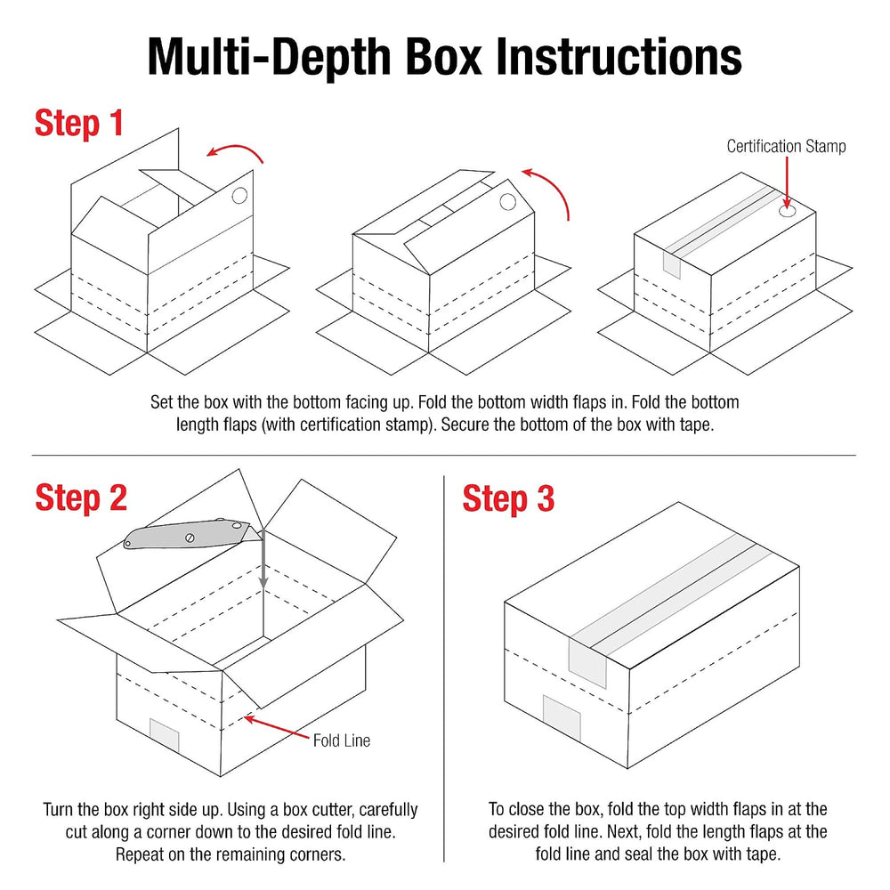 BOX USA MDHD322424 Heavy-Duty Multi-Depth Corrugated Cardboard Box 32" L...