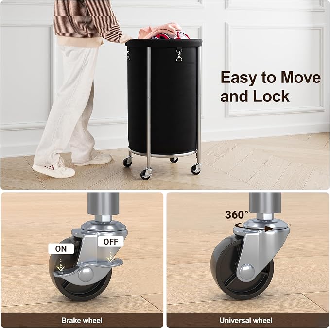 ELYKEN Laundry Hamper with Wheels, 110L Rolling Laundry Basket, Round Laundry