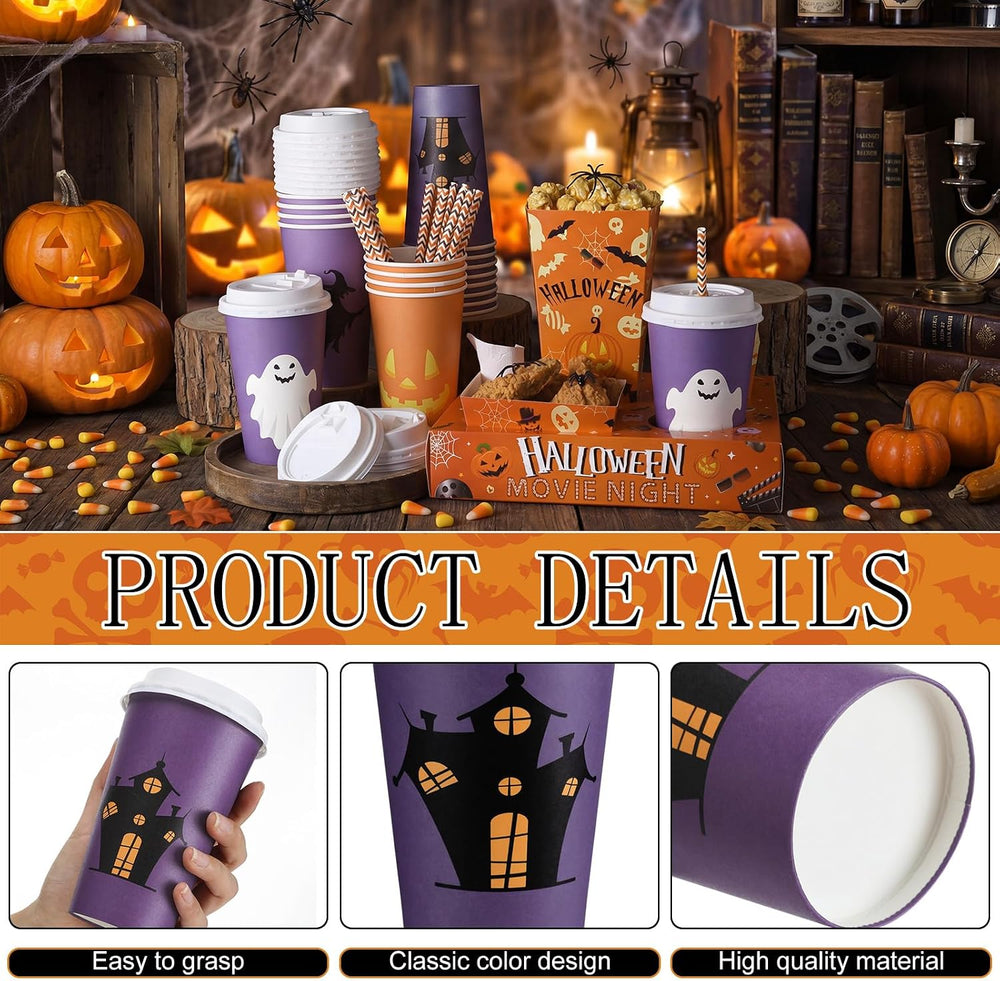 Bokon 172 Pcs/ 24 Sets Halloween Movie Night Snack Trays Supplies