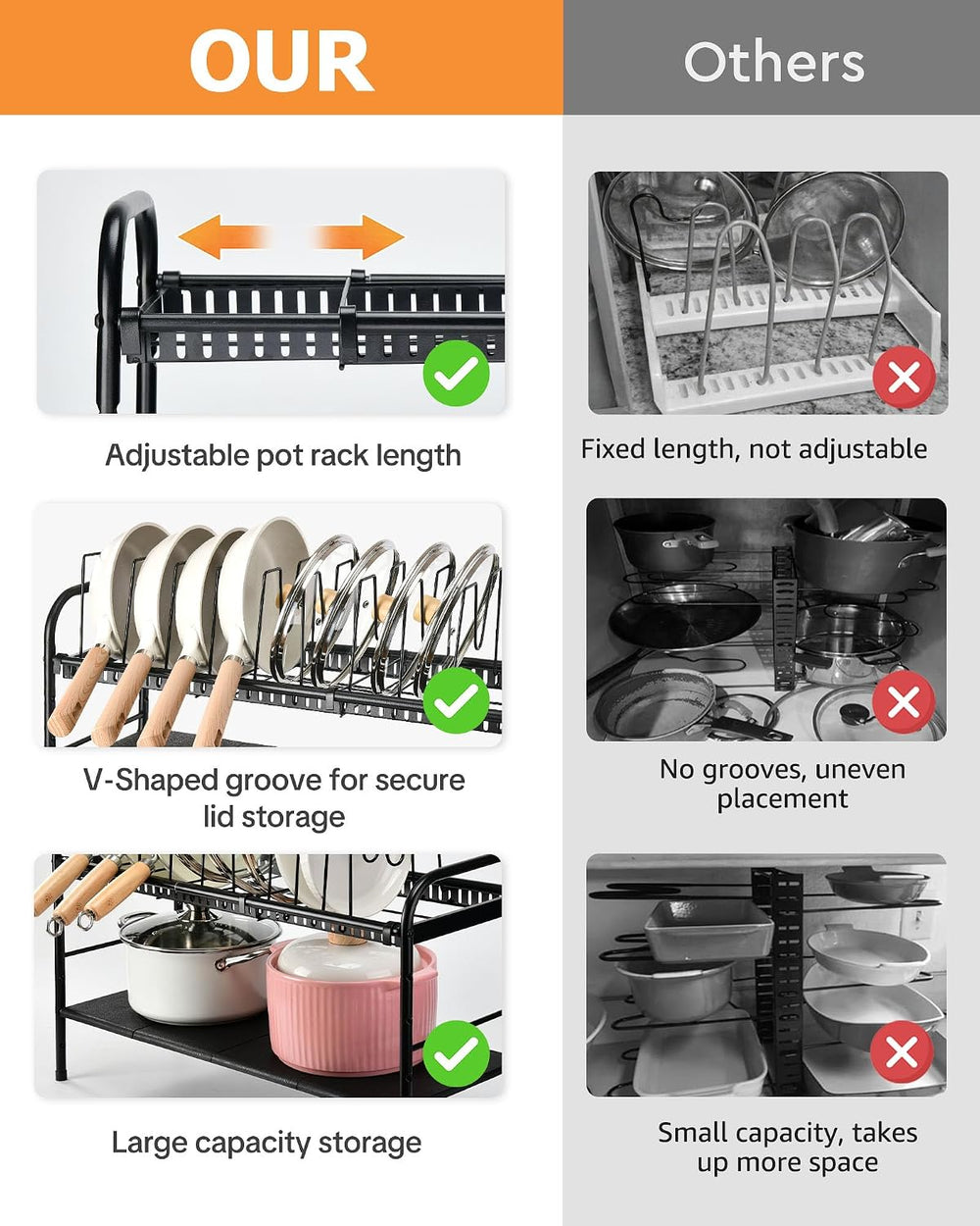 HULISEN Pots and Pans Organizer Under Cabinet, 2-Tier Expandable Pot Rack