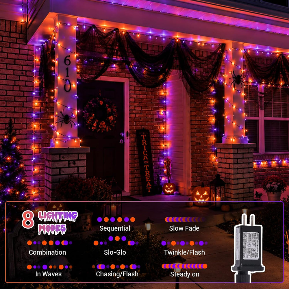 QITONG 165ft 500 LED Orange and Purple Halloween Lights Outdoor Waterproof, S...