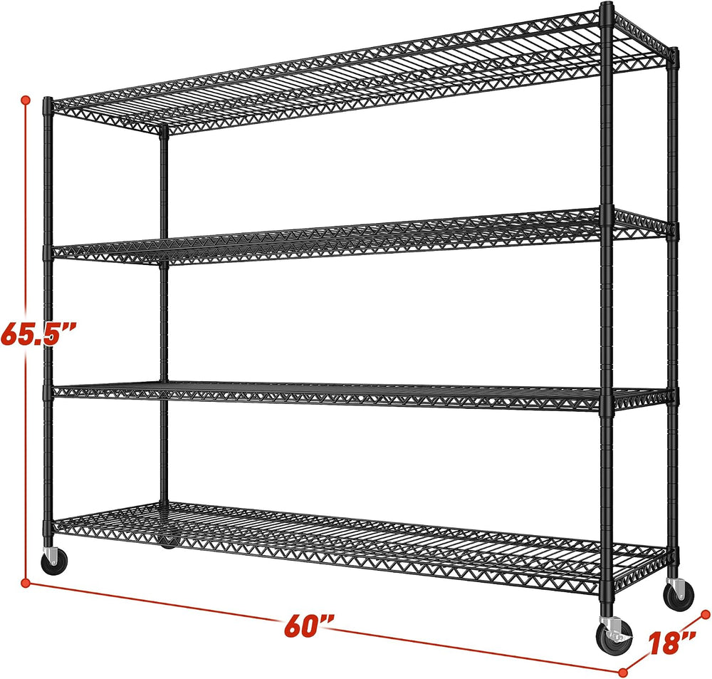 REIBII Extra-Wide 60"W 4-Tier Wire Shelving with Wheels, 2399lbs for Garage