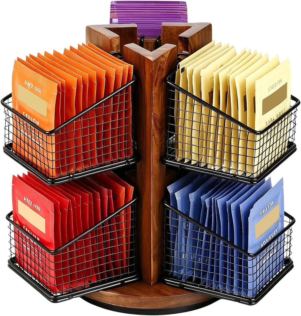 HTB Carousel Tea Bag Organizer for Counter with 6 Removable Tea Baskets