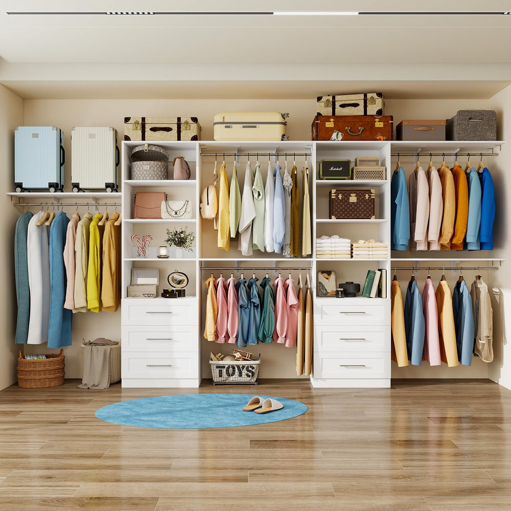 Closet System with Drawers, 5FT-8FT Closet Organizer System with 3 Cuttable S...