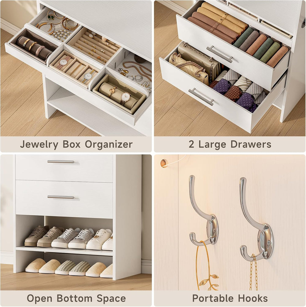 W4 Closet System with Stepless Dimmable LED Light & Glass Mirror