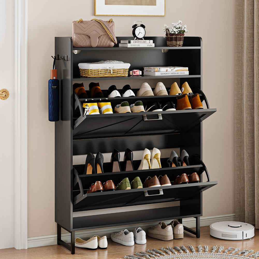 Wodeer Shoe Storage Cabinet with 2 Flip Drawers, Narrow Wood Shoe Cabinet Sto...