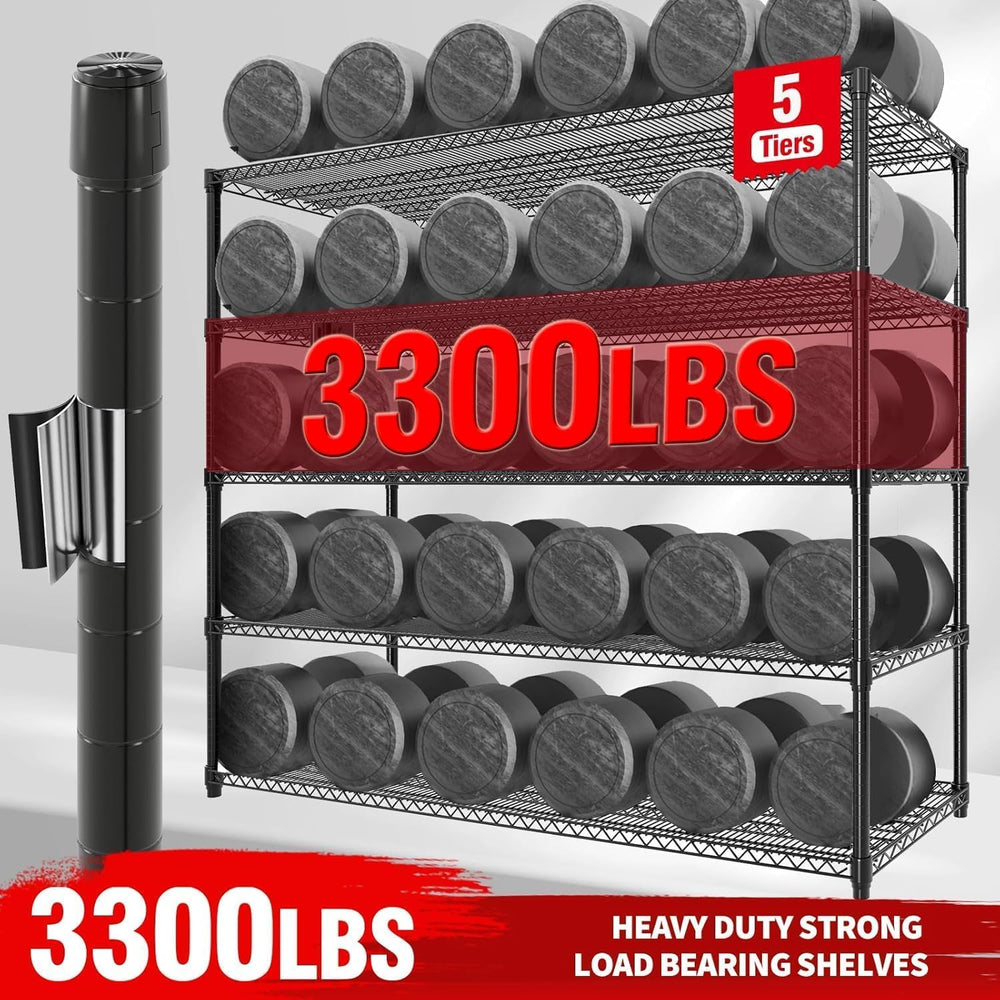 Garvee 3300LBS 5 Tier Metal Shelving with Wheels,82"H Storage Shelves,Black