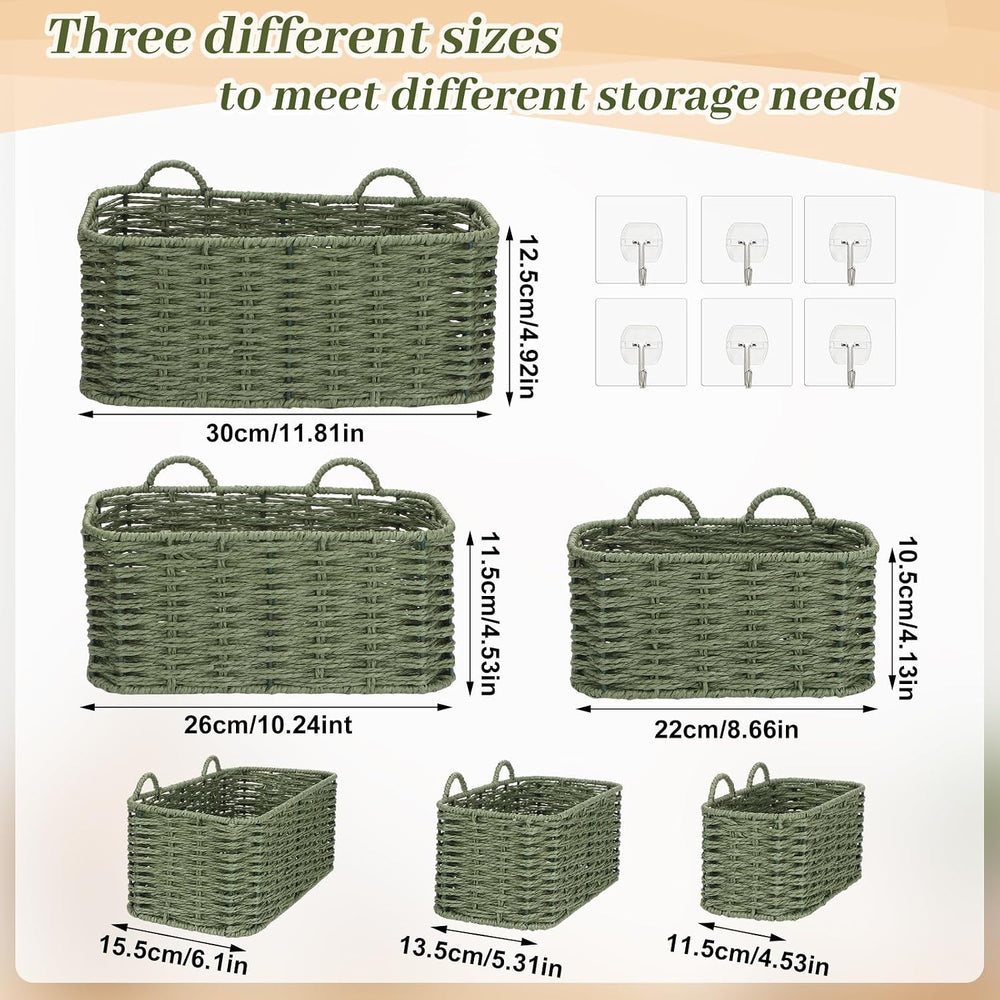 3 Piece Boho Wall Hanging Baskets for Organizing Paper Rope Woven Baskets Set...