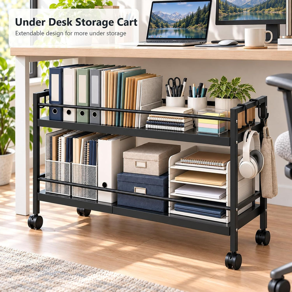 2-Tier Expandable Rolling Pantry Cart, Pantry Floor Organizers and Storage