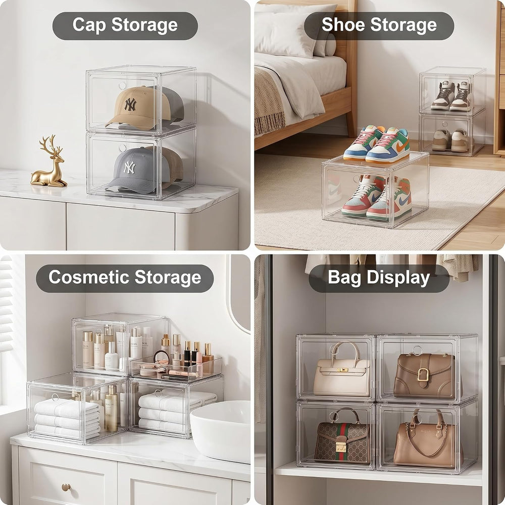 Clear Shoe Storage Boxes 9 Pack, Stackable Bins with Magnetic Doors