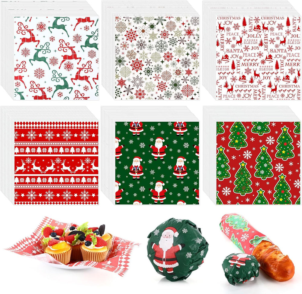 Reallnaive 600 Pcs Christmas Elk Wax Paper Sheets for Food 12 x 12 Inch