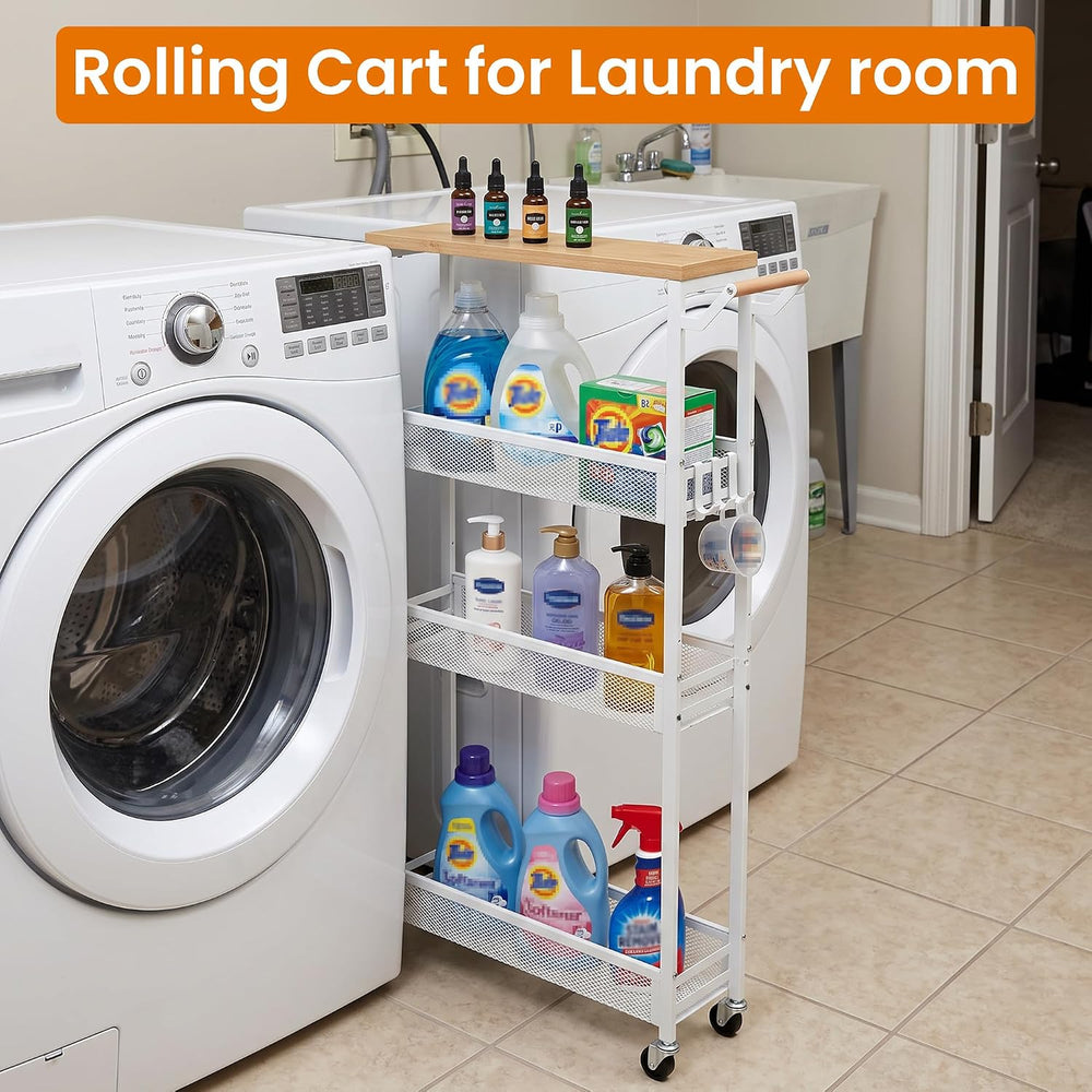 Extra Slim Storage Cart with Adjustable Shelf, 4 Tier 5.1" Narrow Rollin...