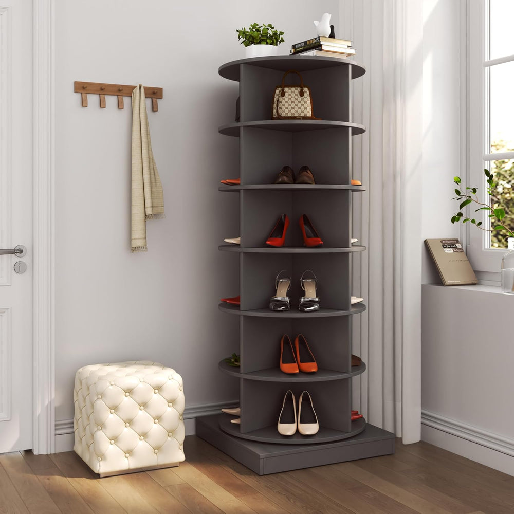 HomVent Rotating Shoe Rack, Wooden 6-Tier Spinning Shoe Rack Tower