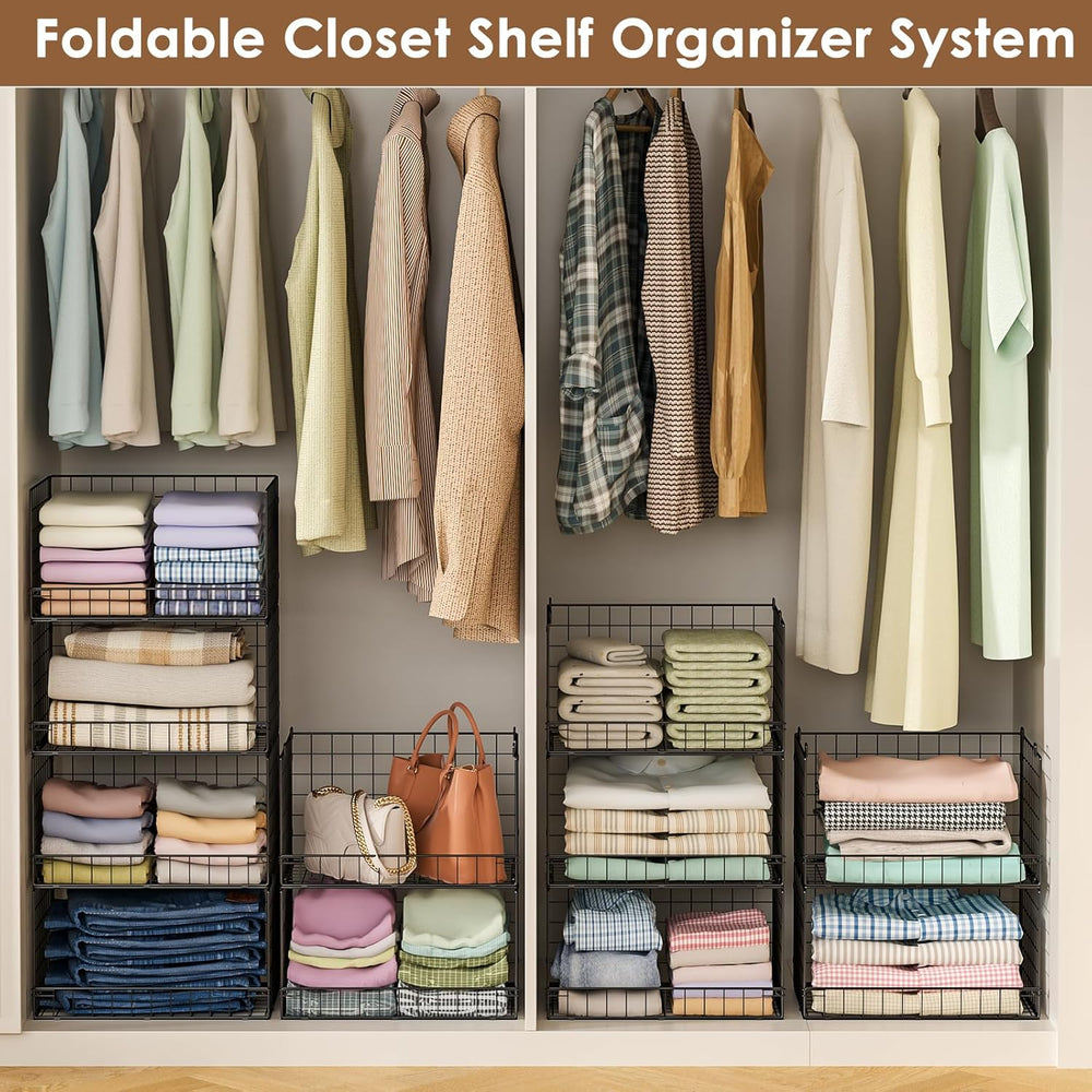 Yociyoga 3-Tier Stackable Closet Organizers and Storage Shelves, Foldable Clo...