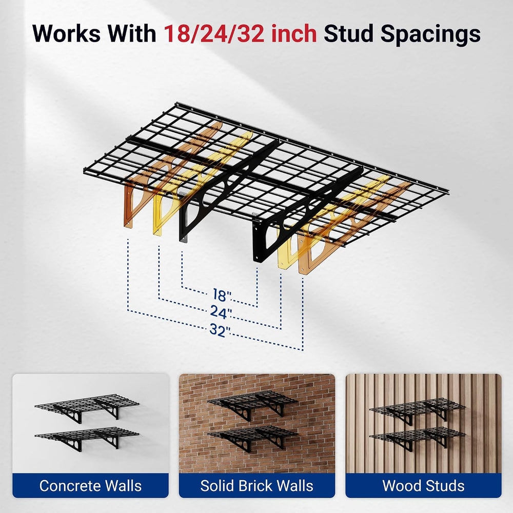 FLEXIMOUNTS 2-Pack 2x4ft 24-inch-by-48-inch Wall Shelf Garage Storage Rack Wa...