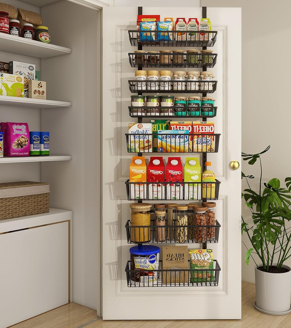 Mefirt 8-Tier Black Over The Door Pantry Organizer, Hanging Shelves