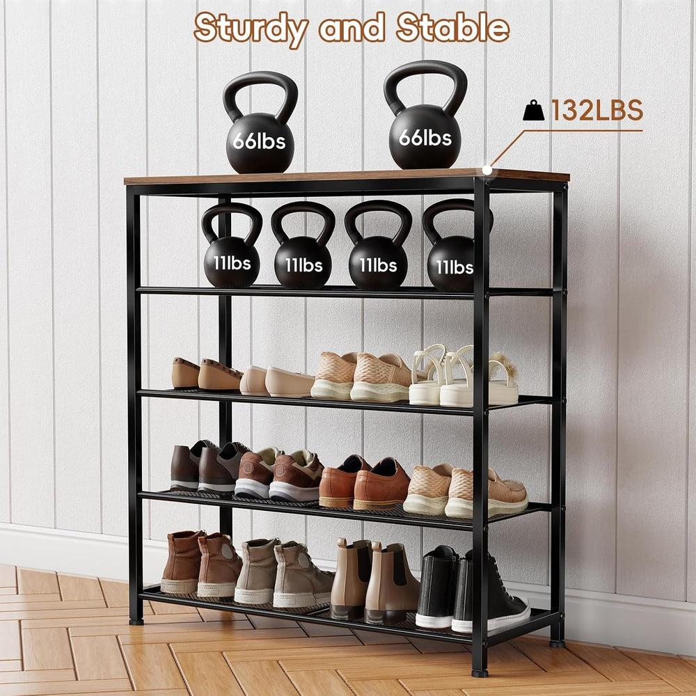 5 Tier Metal Shoe Rack for Entryway, 31" Wide Shoe Storage Organizer
