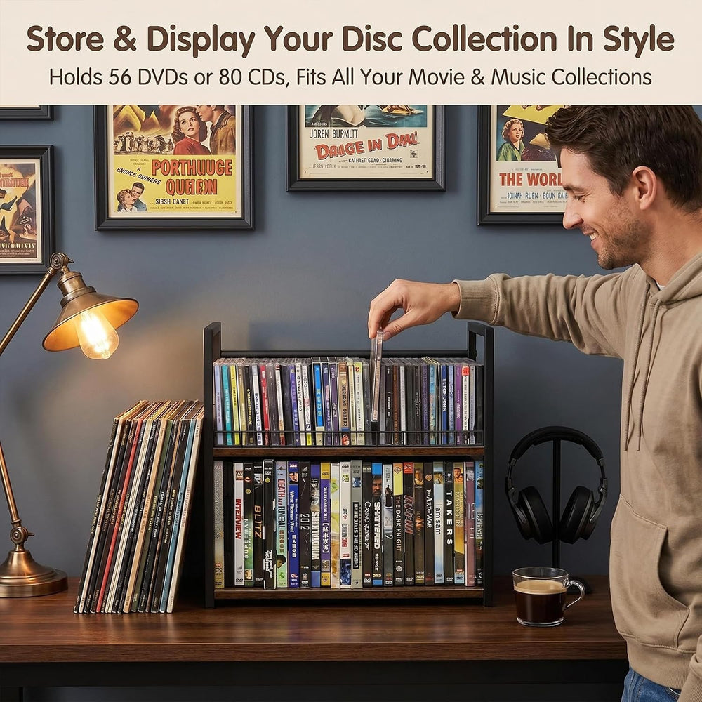 2-Tier DVD Storage Rack 2 Pack, Holds 112 DVDs (160 CDs), Metal Frame Media H...