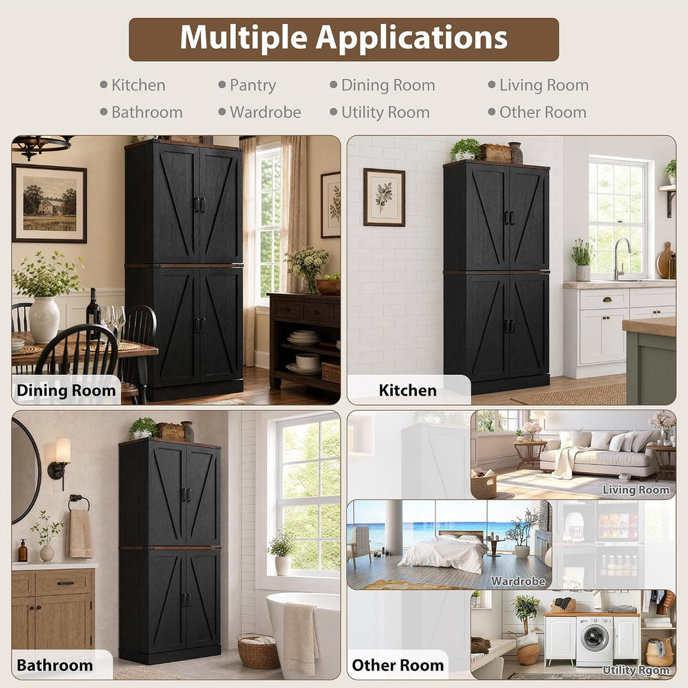 71" Tall Kitchen Pantry Cabinet, Farmhouse Tall Kitchen Storage Cabinet ...