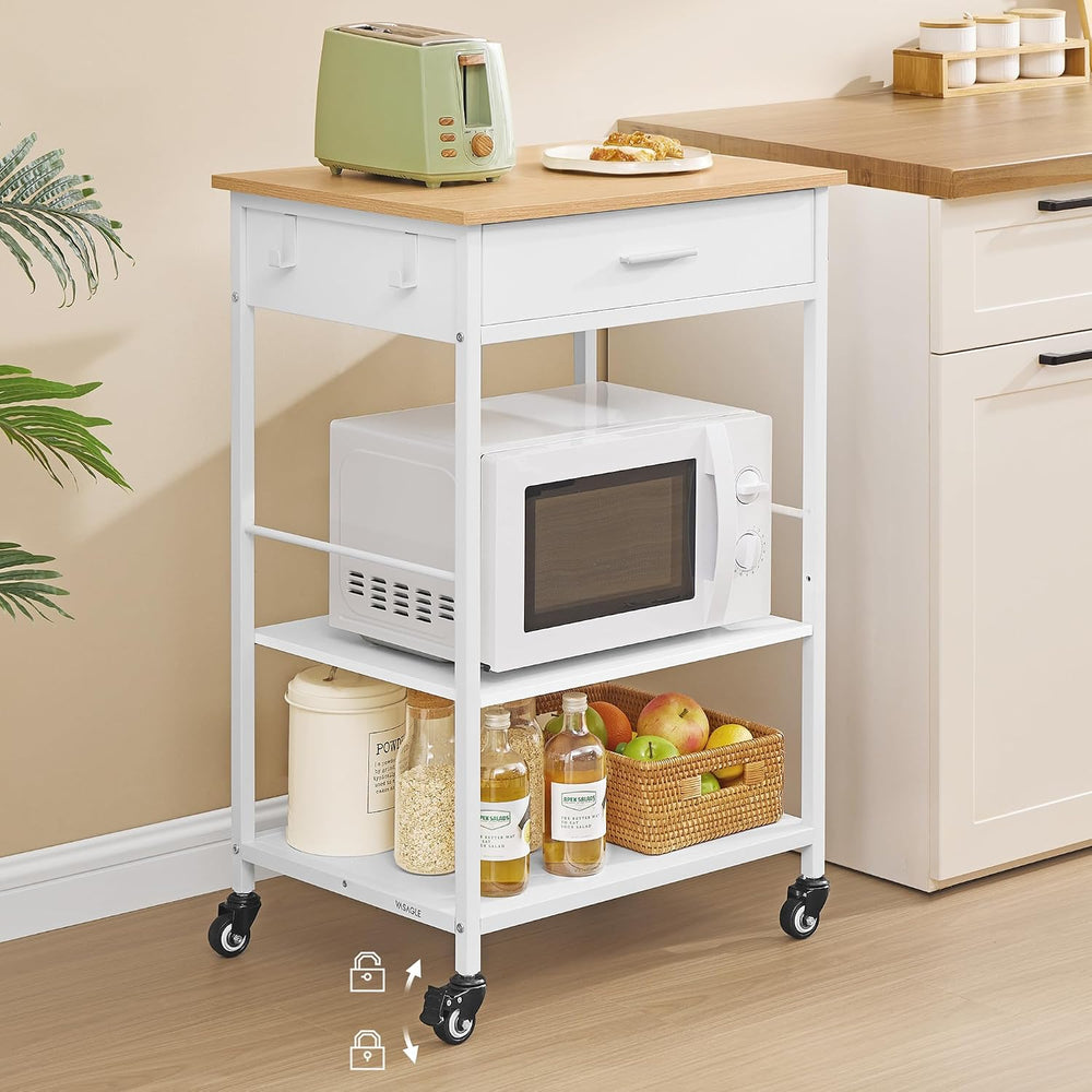 VASAGLE Kitchen Island Cart with Storage, Drawer, Adjustable Shelf, 2 Hooks