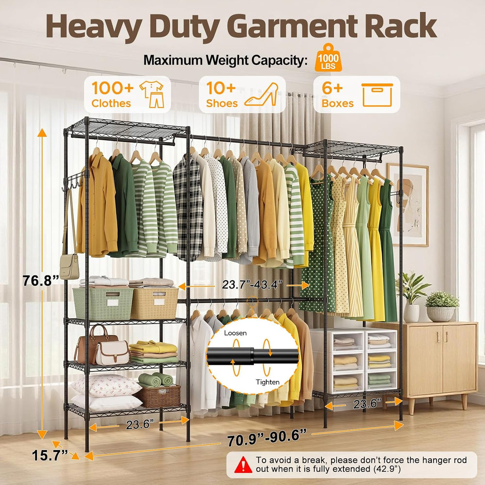 Expandable Clothes Rack, 15.7"D x (70.9"-90.6")W x 76.8"H...