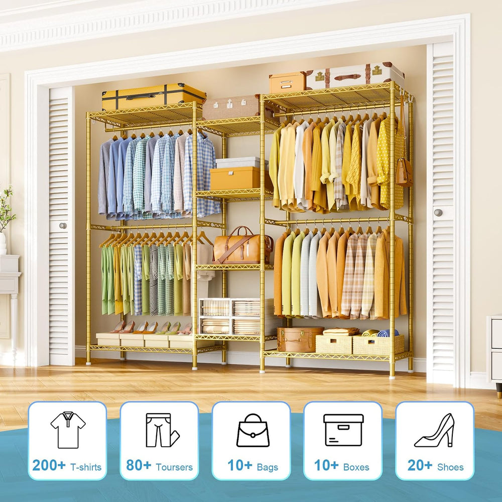 Ulif E4 Plus Heavy Duty Clothes Rack, Gold Metal Closet Storage System