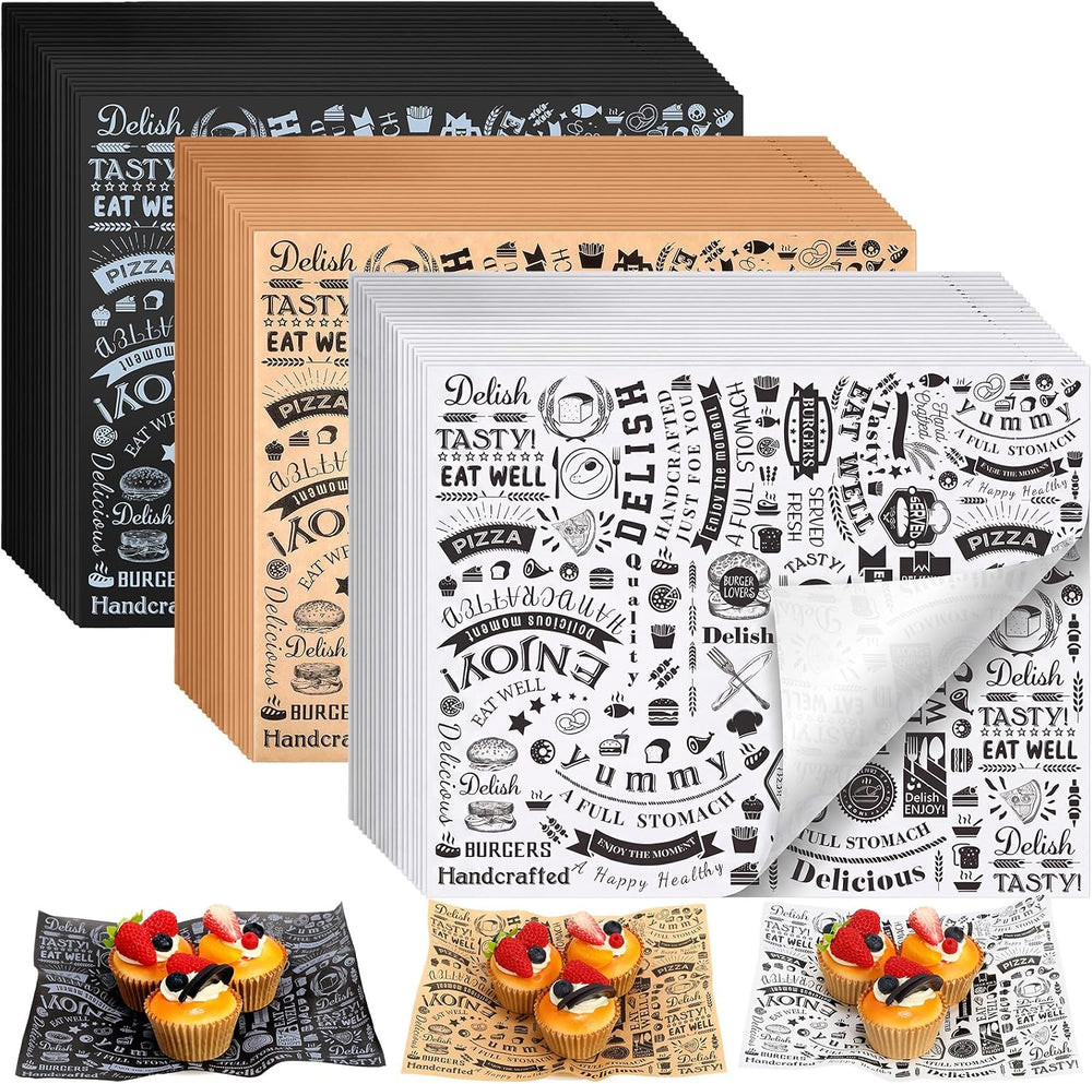 Outus 600 Pcs 8 x 10 Inch Deli Wax Paper Sheets, Black,White,Brown