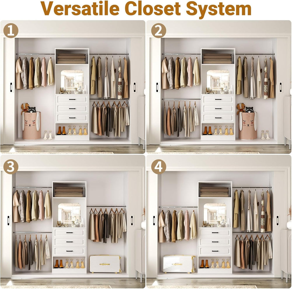 Unikito 48" - 96" W Closet System with Mirror and 3 Extendable Hang...