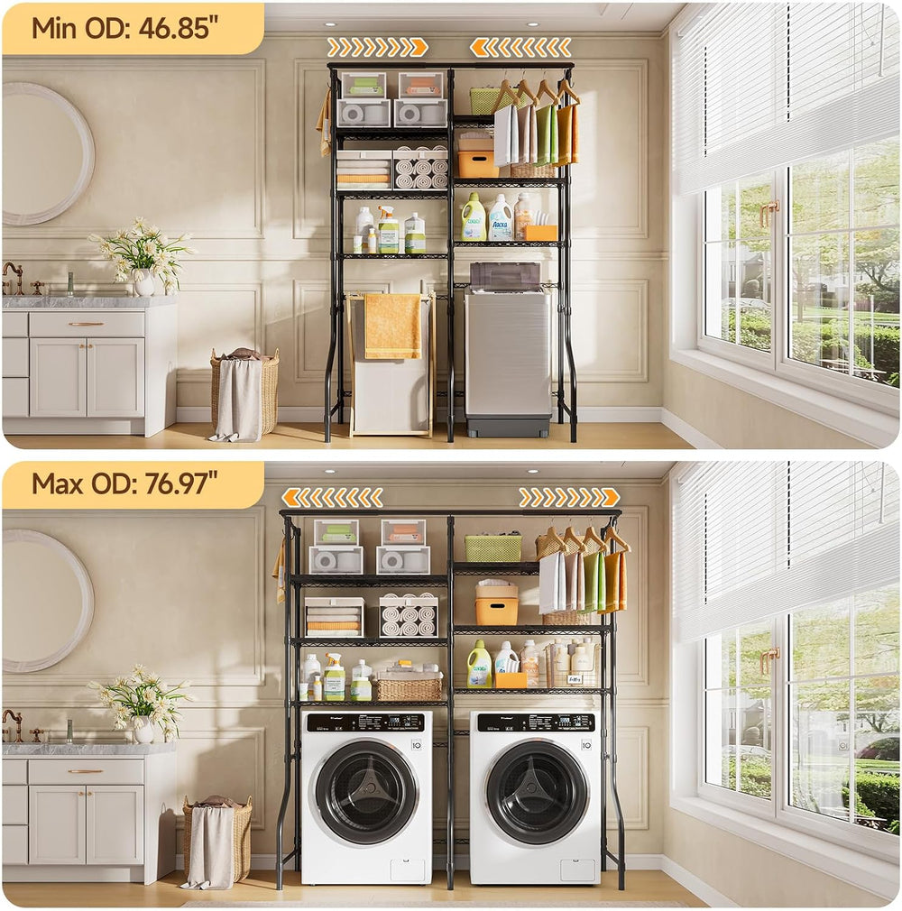 ONBRILL 6 Tiers Expandable Over Washer and Dryer Shelves, Black