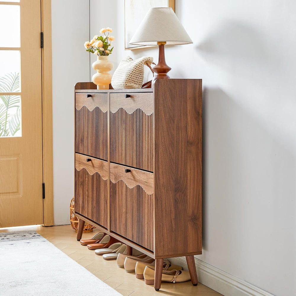 BERRYMERRY 47.2” Wide Shoe Storage Cabinet for Entryway with 4 Flip Drawers