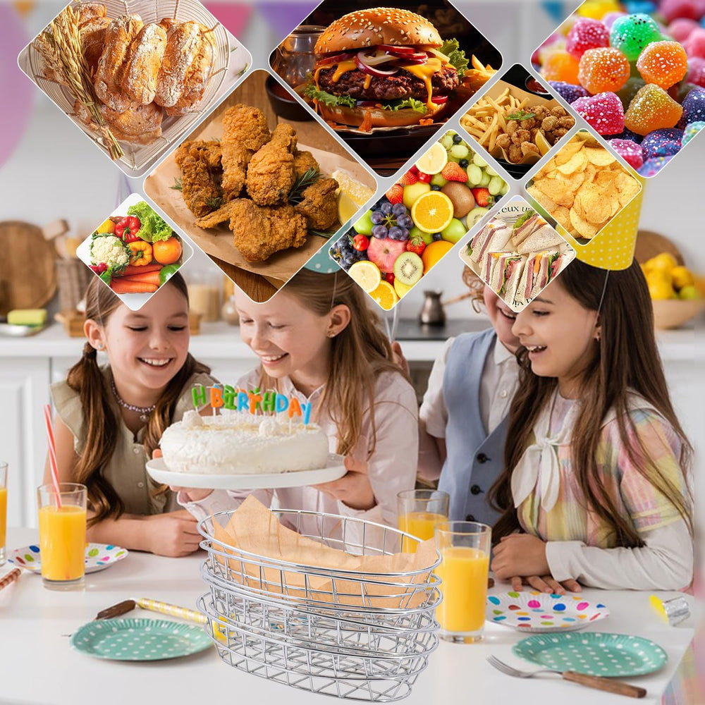 12 Pack Oval Wire Bread Basket, 9.65 x 6.1 x 2.17 Inch Metal Fast Food Basket...