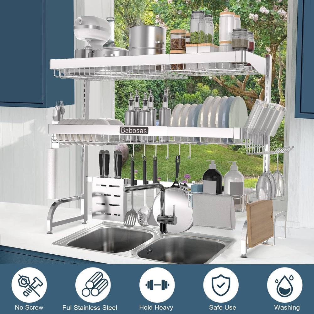 Over The Sink Dish Drying Rack,3 Tier Adjustable Length (25.5'' to 37...