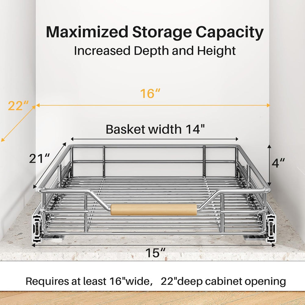 Pull out Cabinet Organizer, 15"W X 21"D, Heavy Duty Smooth Sliding ...