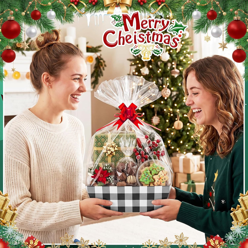 AFOROEOA 10 Pack Christmas Gift Baskets Empty, 10x12 Inch Black Plaid Gift Ba...