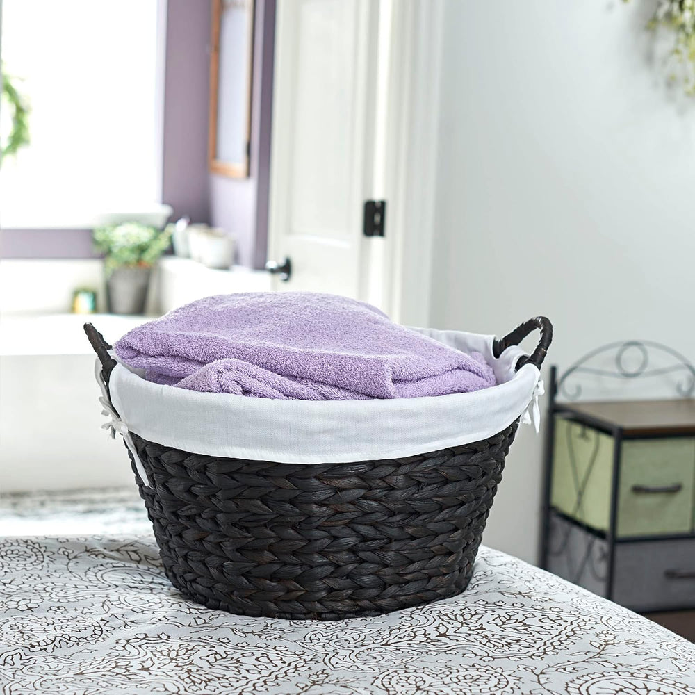 Household Essentials Round Wicker Laundry Basket with Handwoven Water Hyacint...