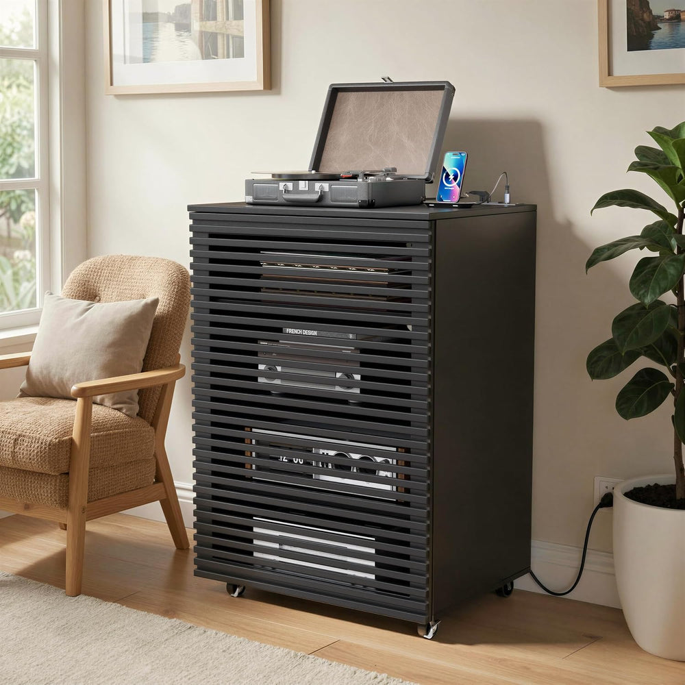 PAKASEPT AV Media Cabinet, 5-Tier AV Media Stand with Grille Door and Adjusta...