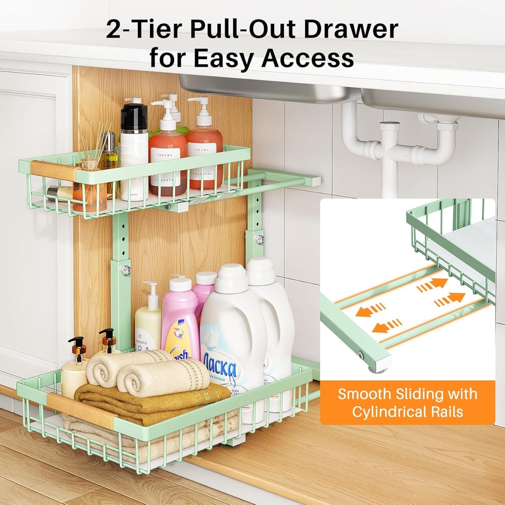 PXRACK Under Sink Organizer, Adjustable Height, 2 Tier Pull Out Under Cabinet...