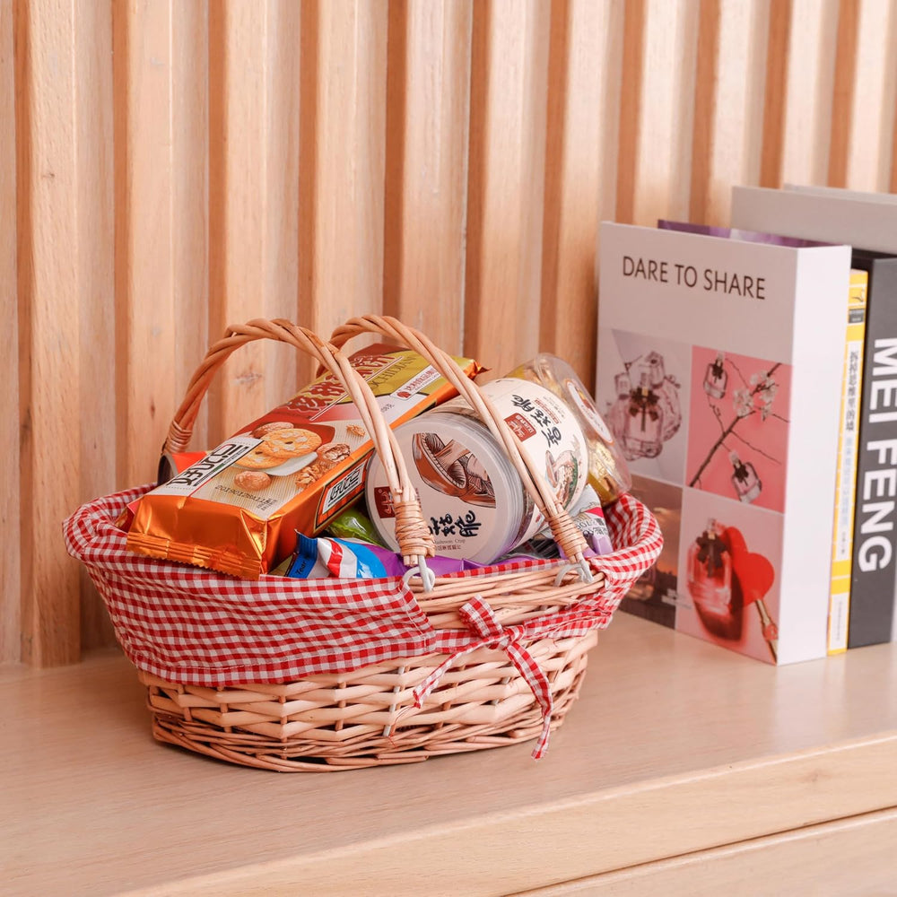 Oval Wicker Bread Basket, Handwoven Willow with Removable Liner, Folding Hand...