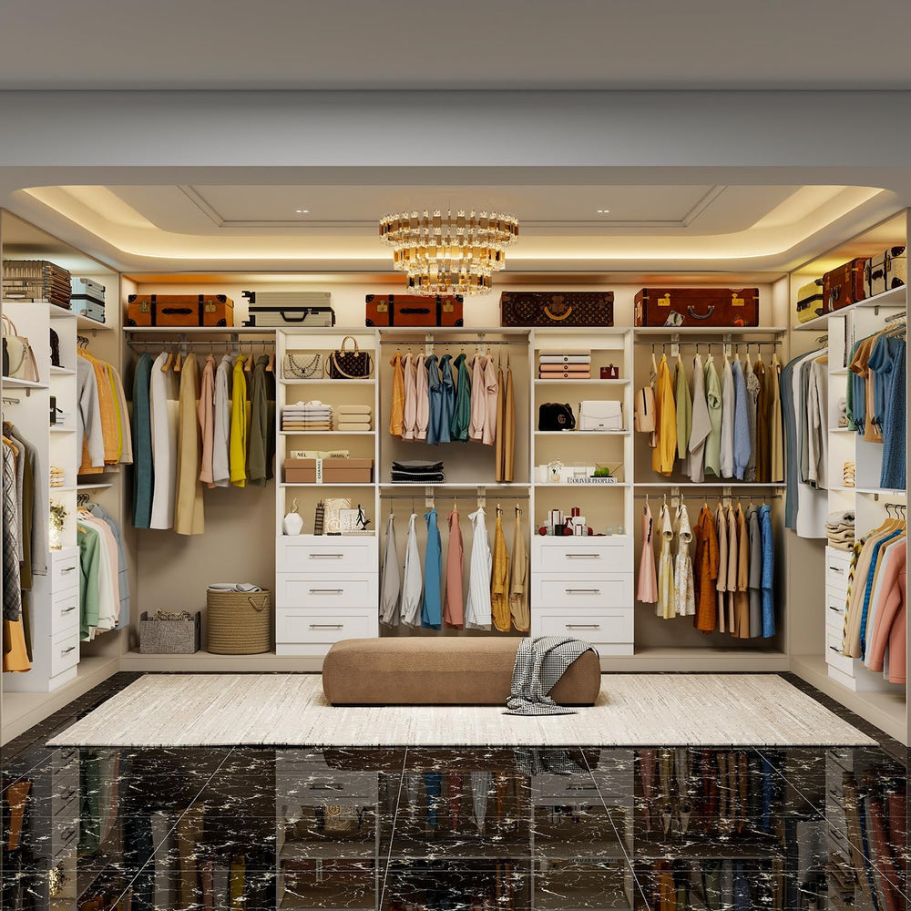 Closet System with Drawers, 5FT-8FT Closet Organizer System with 3 Cuttable S...
