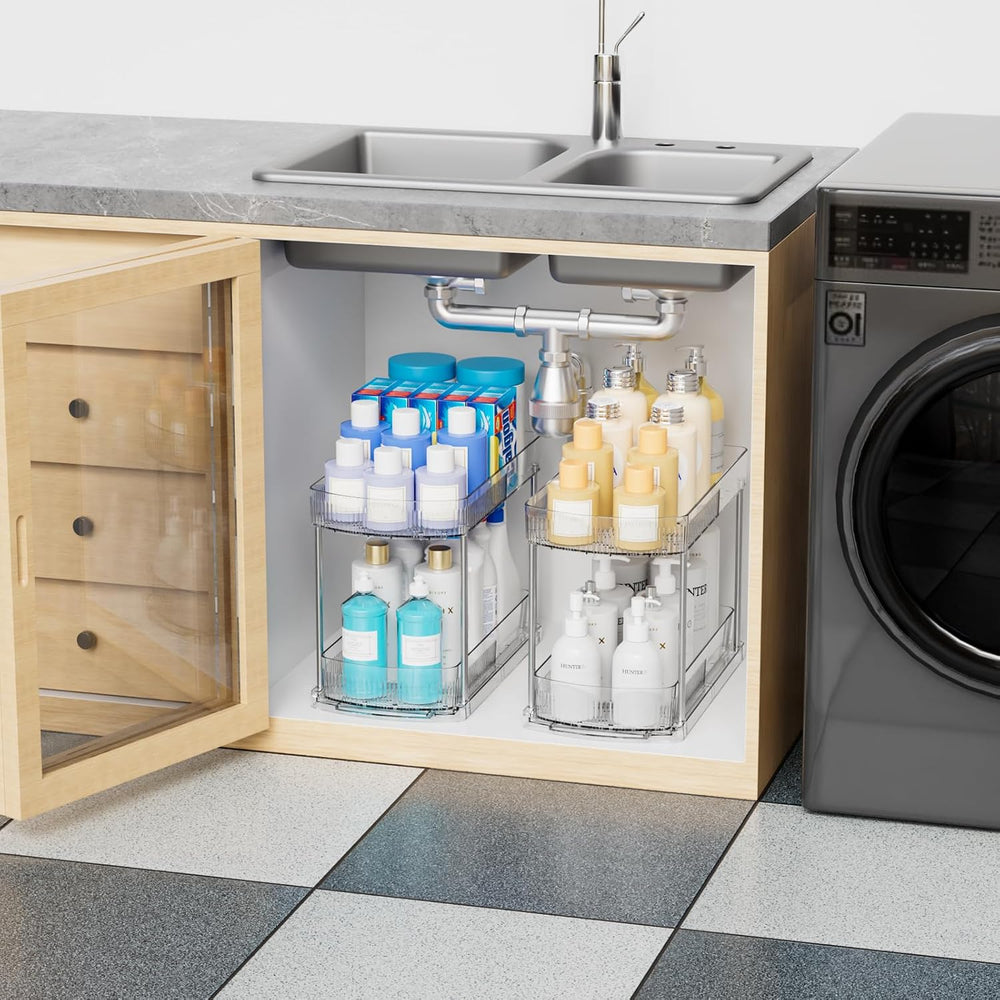 4 Pack Large Pull Out Bathroom Organizers and Storage,2 Tier 12.8″ Tall Slidi...
