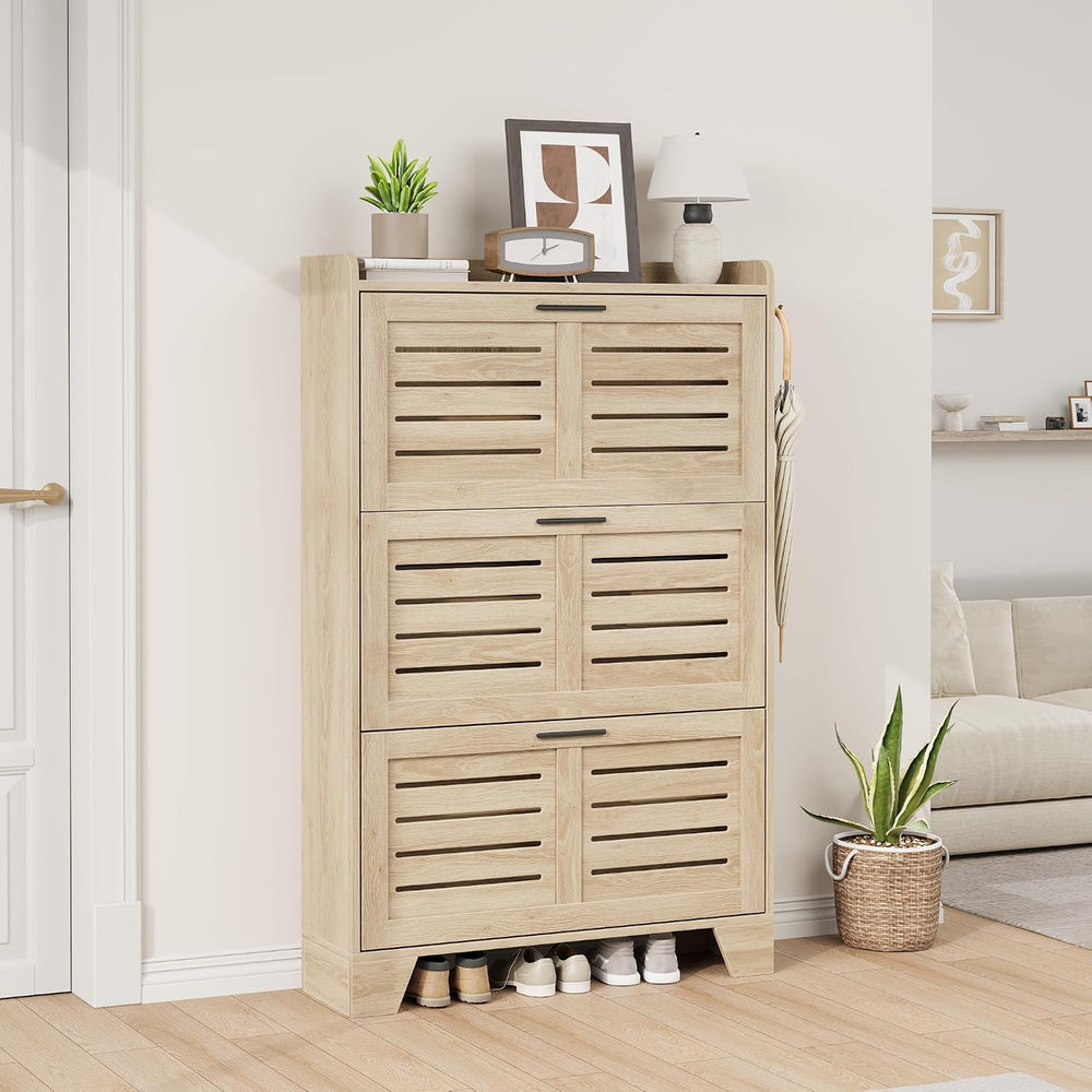 Garvee Shoe Storage Cabinet with 3 Flip Drawers, Freestanding Shoe Organizer ...
