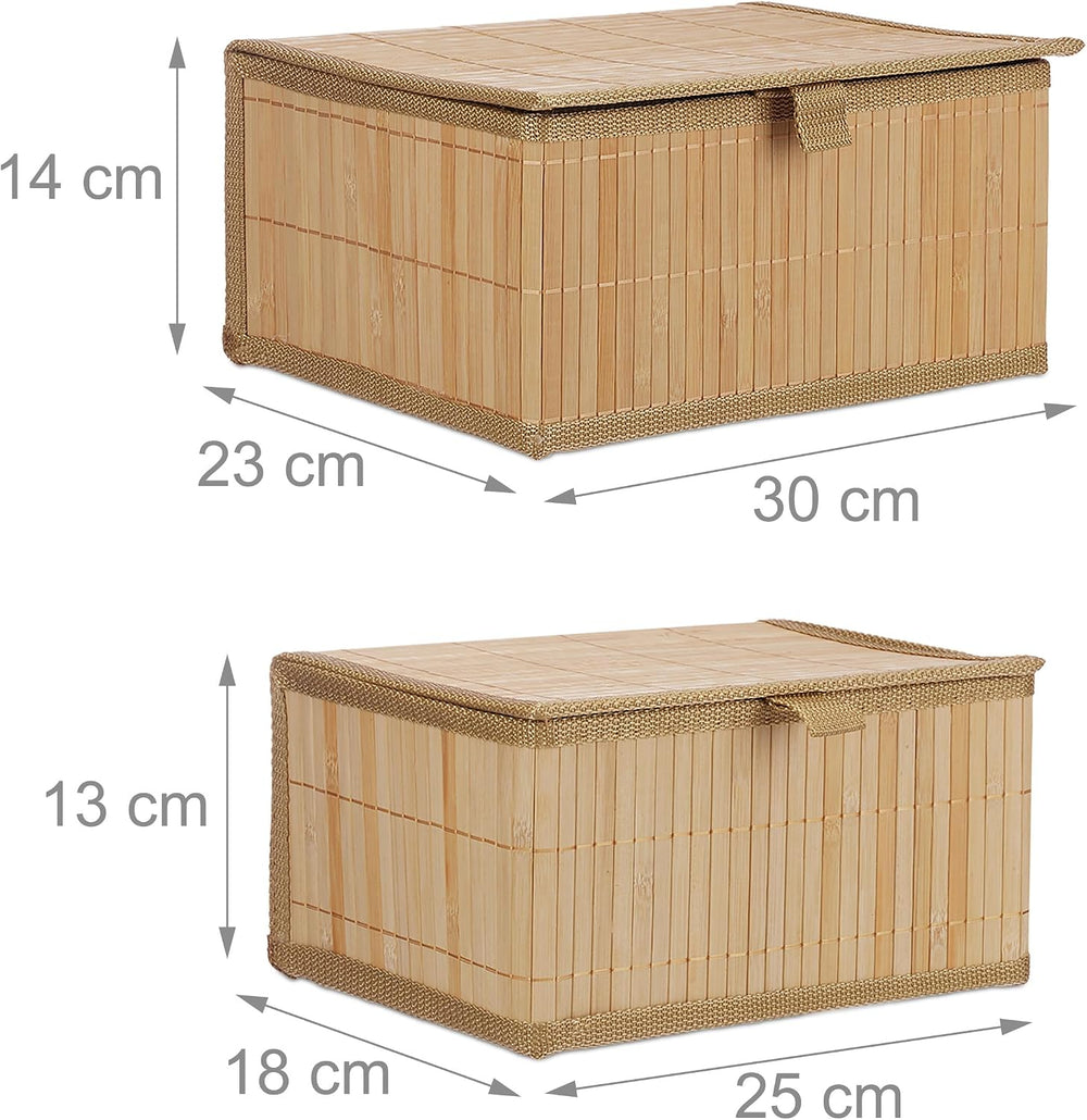 Relaxdays Storage Bin, Set of 2, Bamboo and Polyester, Practical Lid, for Bat...