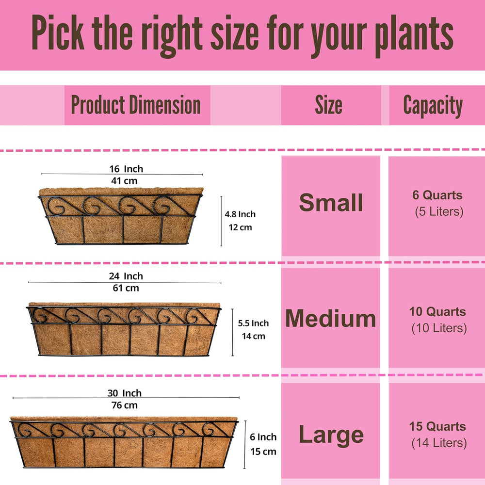 LaLaGreen Window Boxes for Plants (16 in, 4 Pack) Black Coco Liner Trough