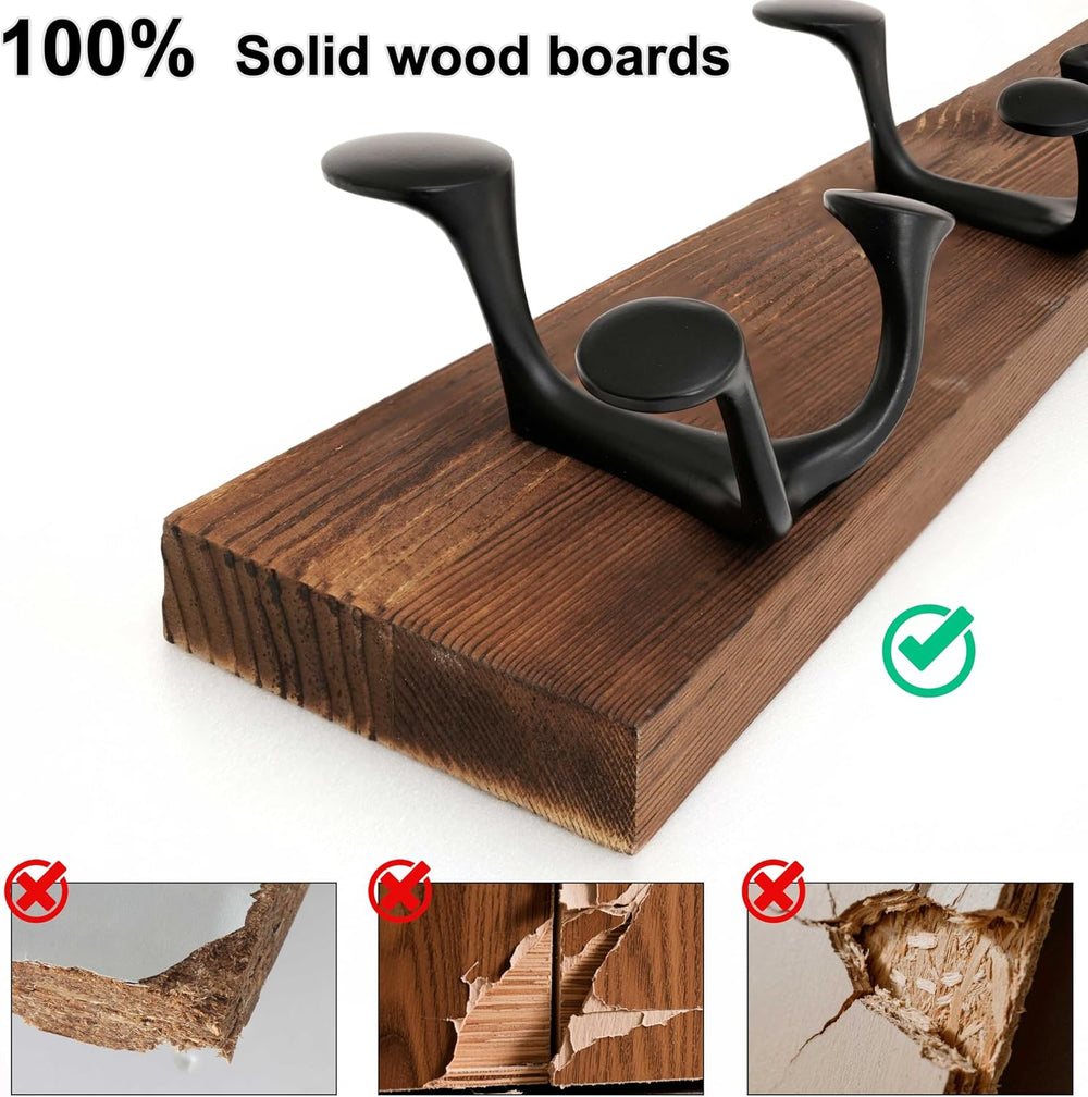 WEBI Coat Rack Wall Mount,30" Solid Wood Coat Hooks Wall Mounted Coat Ha...