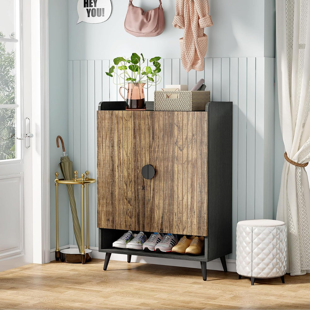 LITTLE TREE Shoe Cabinet with Doors & Adjustable Shelves, 7-Tier Modern F...