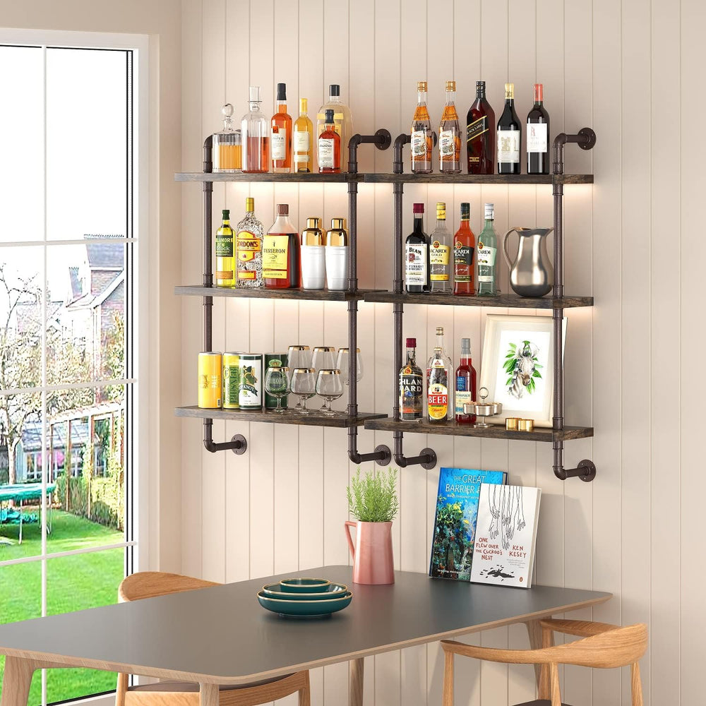 Industrial Pipe Shelf Wall Mounted, Rustic Wood Floating Shelves, 3 Tier Wall...