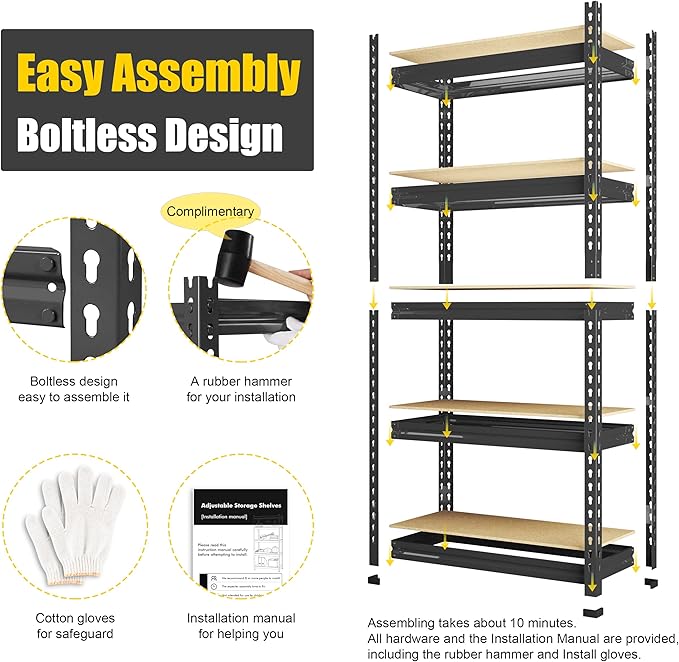 PrimeZone Storage Shelves 5 Tier Adjustable Garage Storage Shelving, Heavy Duty