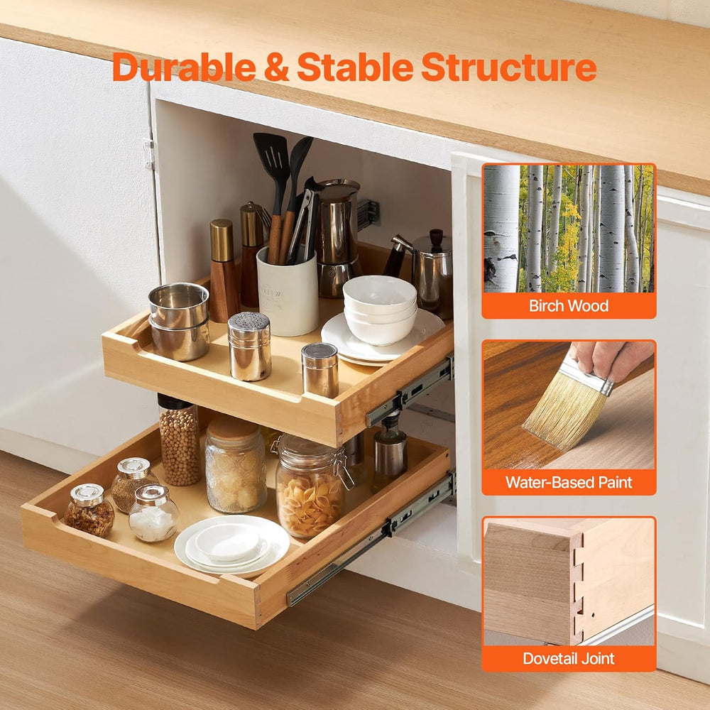 VEVOR 2 Tier Pull Out Cabinet Organizer, 20" W x 21" D Cabinet Draw...