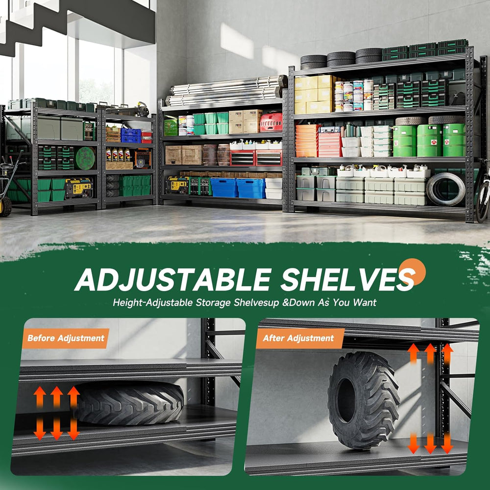 Letaya 71.3" W Metal Storage Shelves,5000LBS Heavy Duty Garage Shelving ...